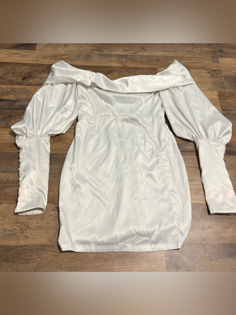 🤍 Fashion Nova White Satin Off-Shoulder Mini Dress – Size Large